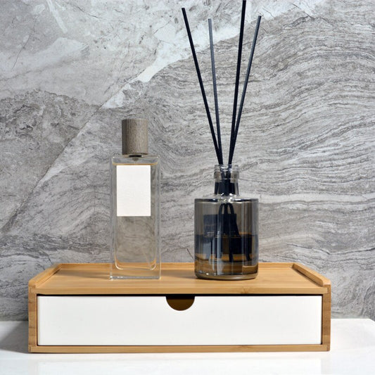 The Zen: Functional Bamboo storage gives you both a drawer and a shelf, for even more storage. Holds approximately 20 tampons.